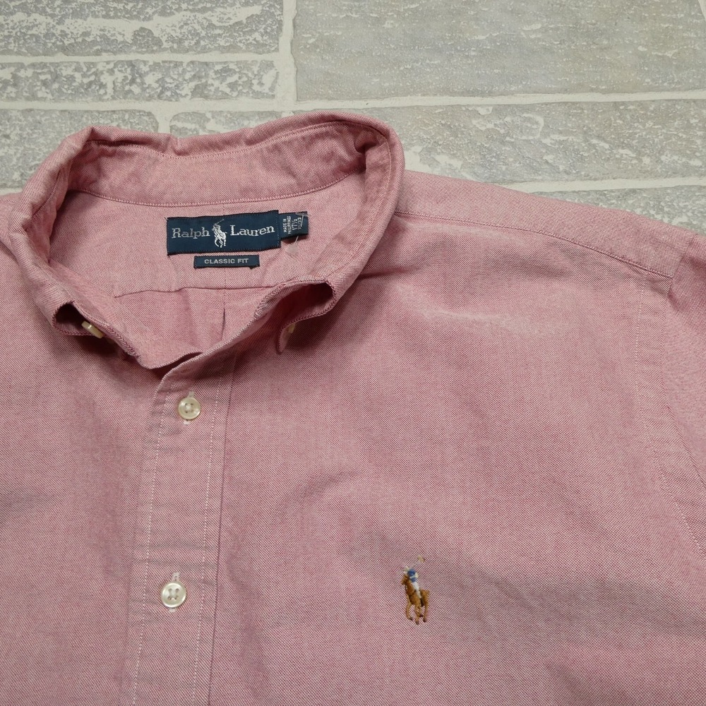 Polo‎ Ralph Lauren Shirt Mens 17.5 32/33 Light Red Cotton Canvas Flesh Pony